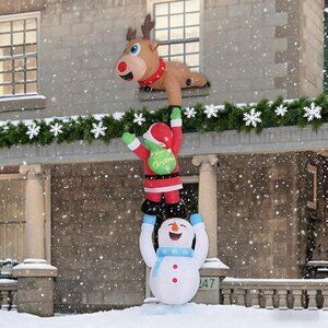 10FT Hanging Christmas Inflatable Elk Snowman Santa for Roof Tree Window Decor